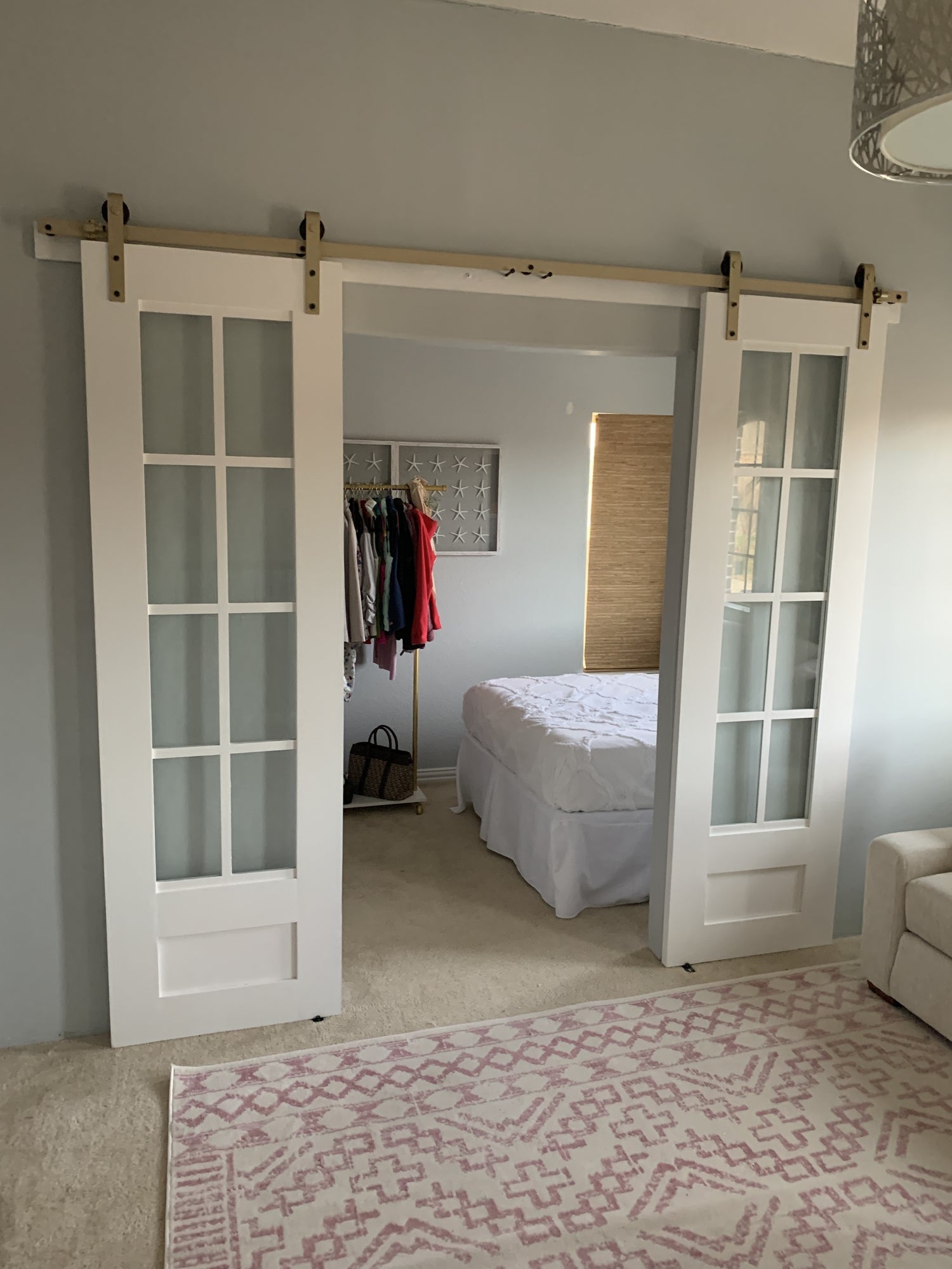 Classic Glass Panel Barn Door with Sliding Hardware