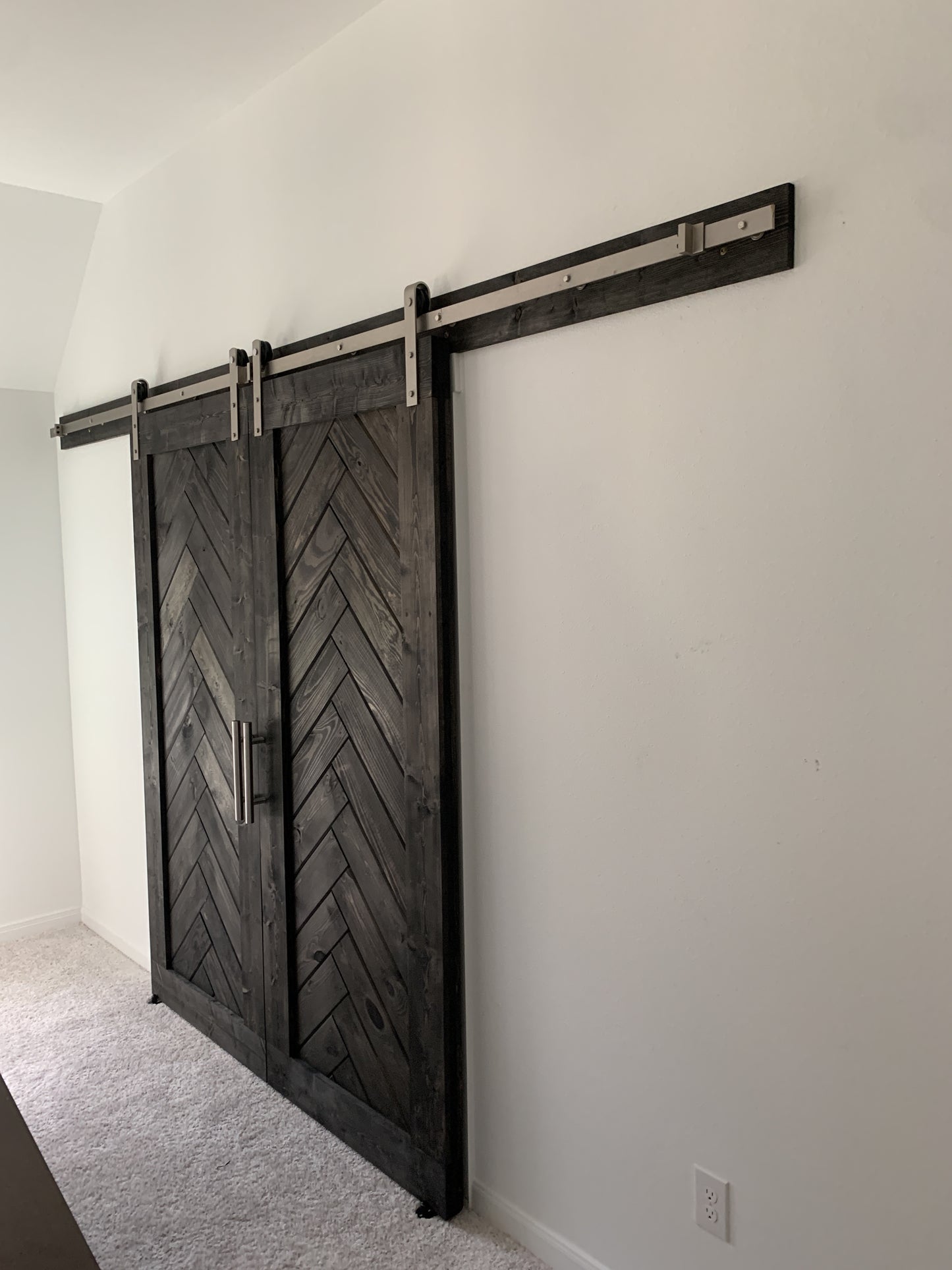 Chevron Pattern Double Barn Door with Modern Hardware