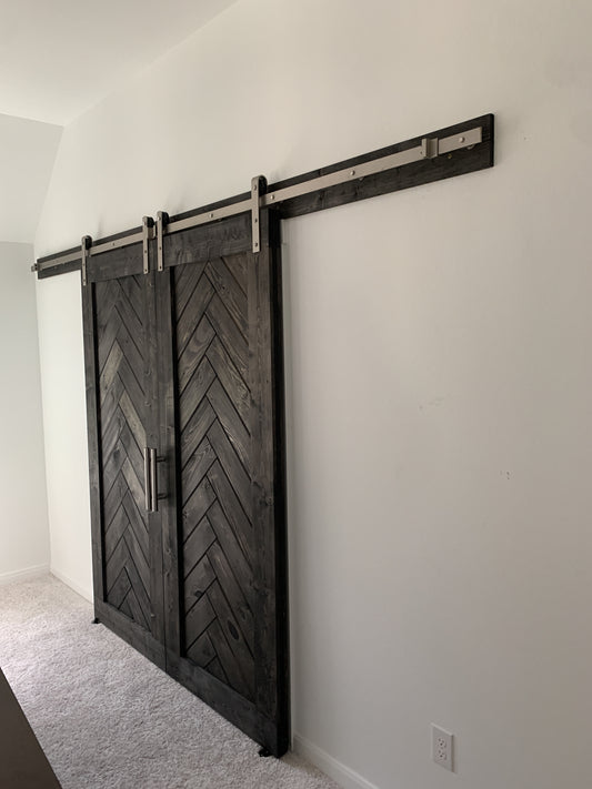 Chevron Pattern Double Barn Door with Modern Hardware