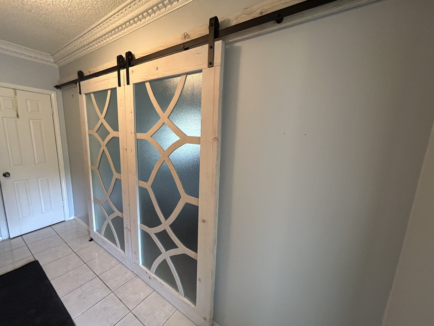Geometric Frosted Glass Barn Door