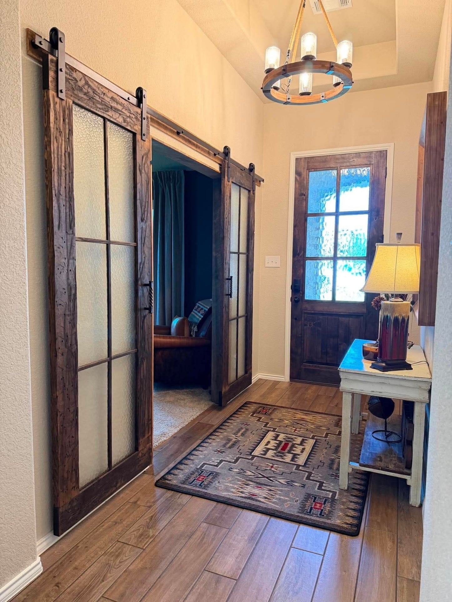 Rustic Sliding Barn Door with Glass Panels