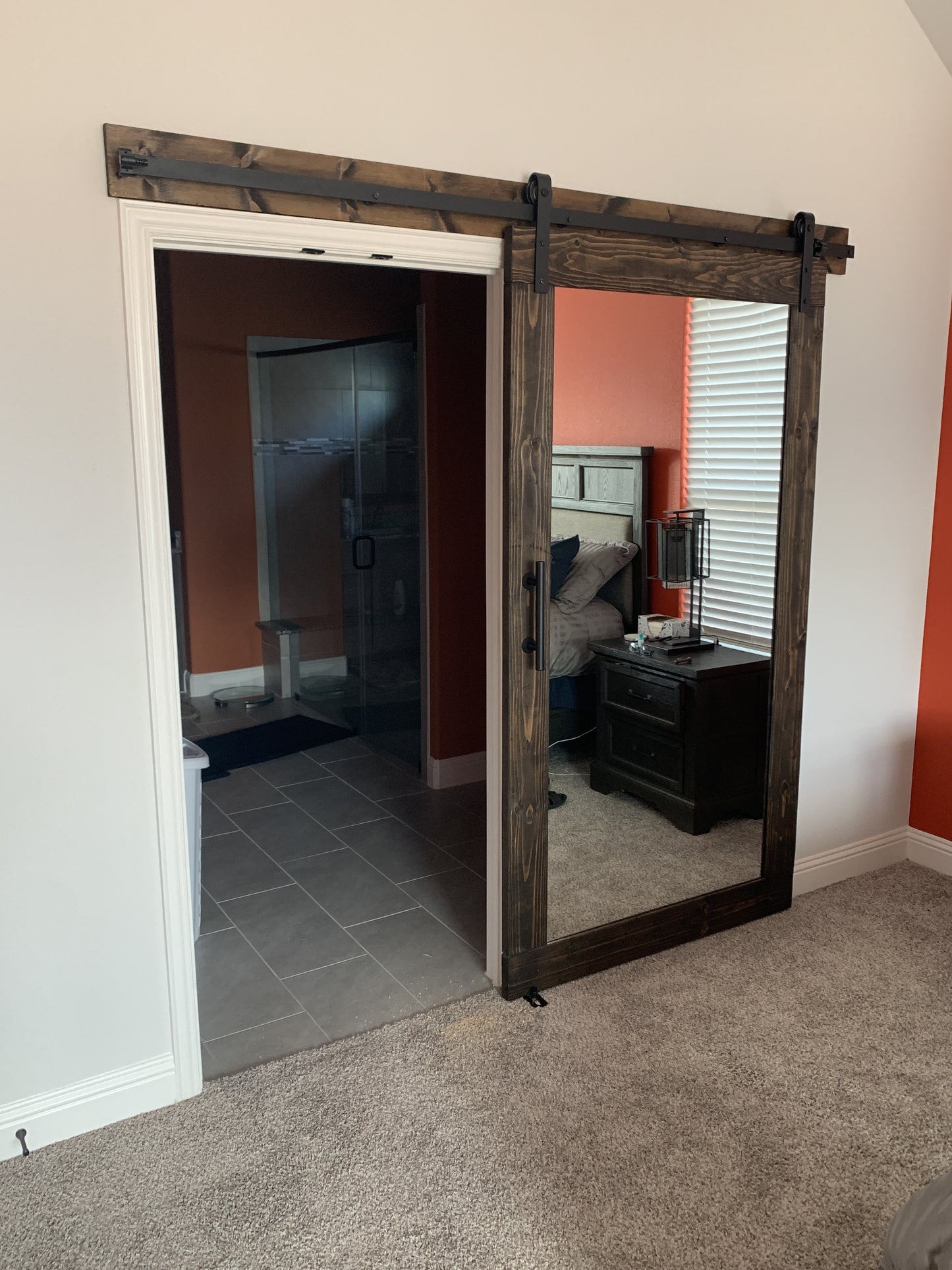 Rustic Barn Door with Built-In Mirror