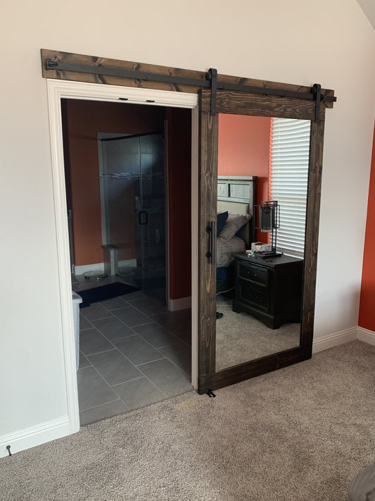 Rustic Barn Door with Built-In Mirror
