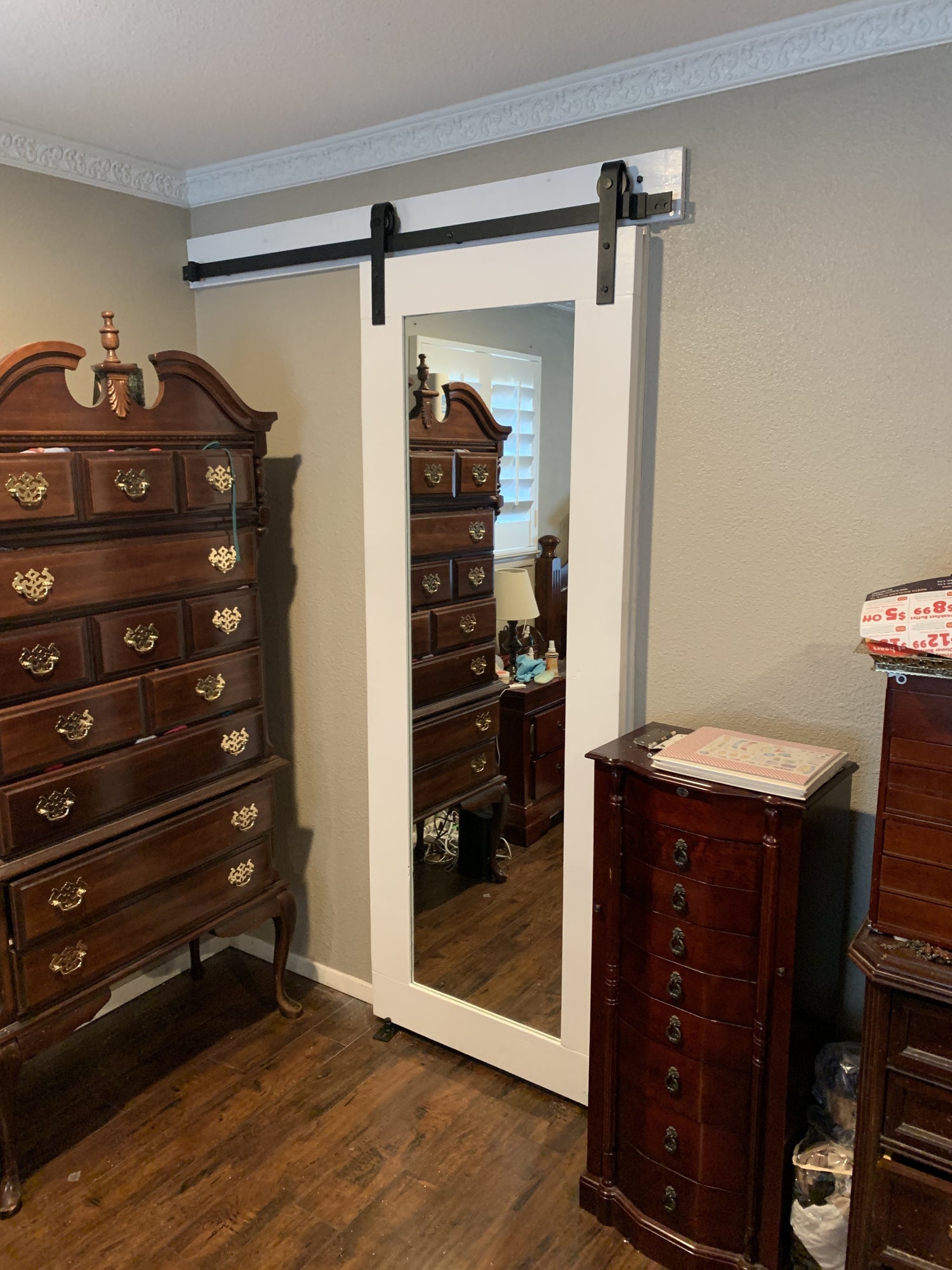 Flat Board Barn Door with Full-Length Mirror