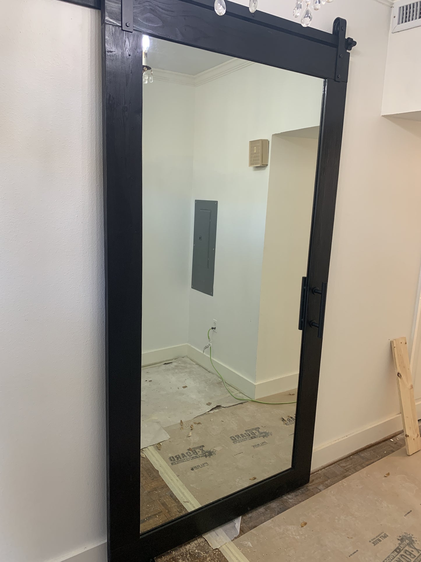 Flat Board Barn Door with Mirror Panel