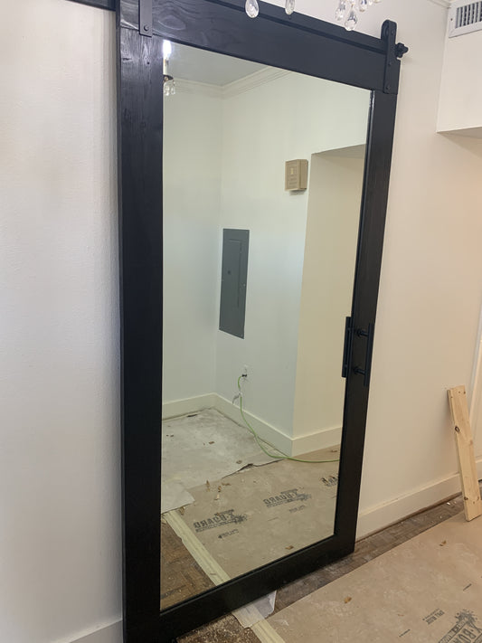 Flat Board Barn Door with Mirror Panel