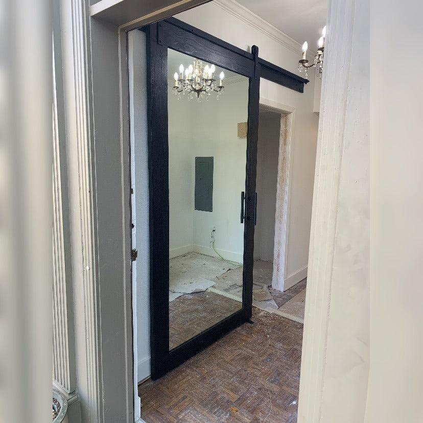 Modern Mirror Barn Door with Black Frame