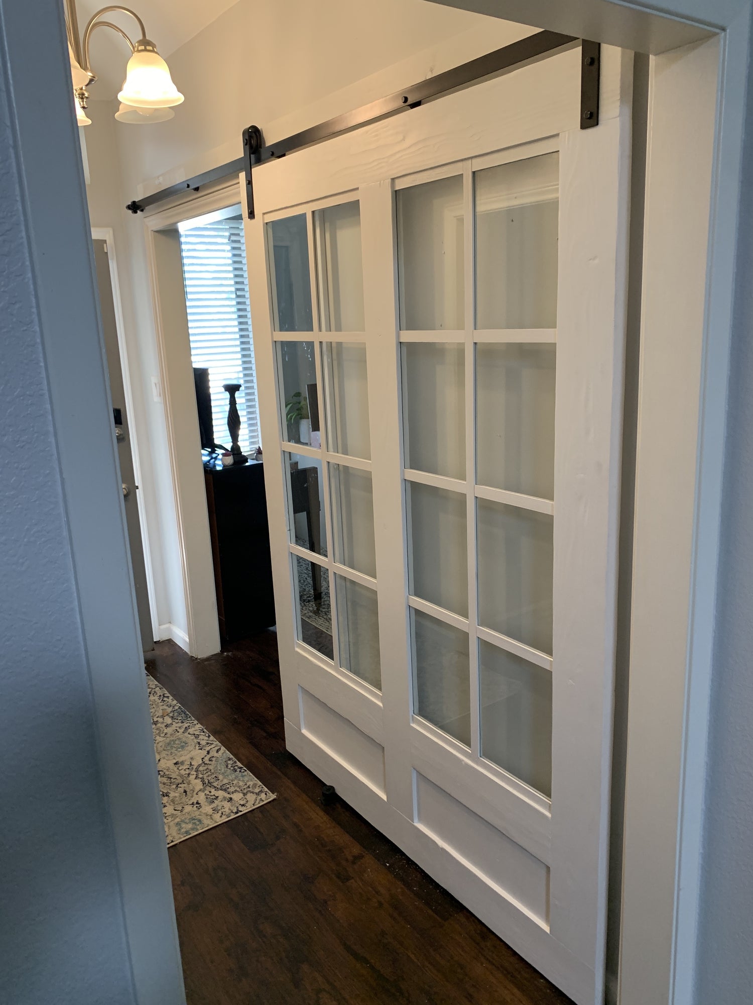 Classic Grid Pattern Barn Door with Glass Panels