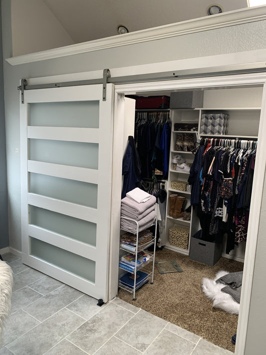 Horizontal Slat Barn Door with Frosted Glass