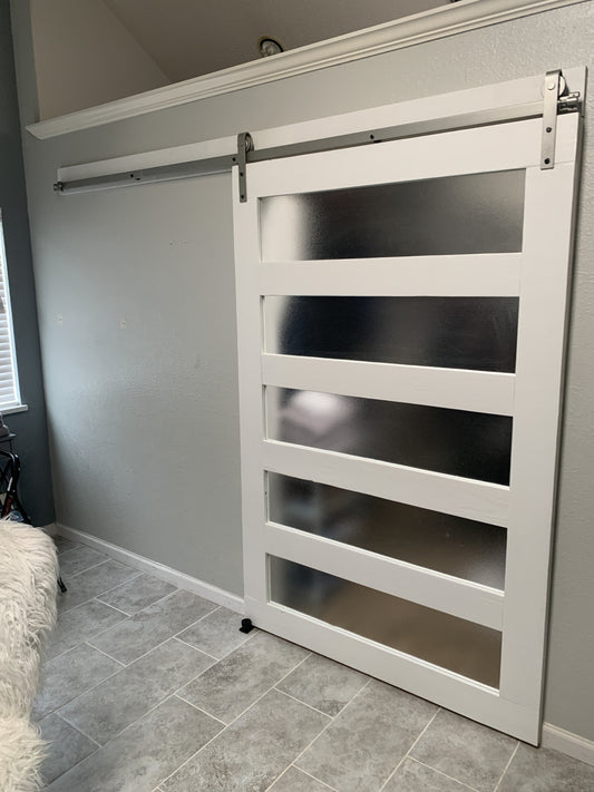 Horizontal Slat Barn Door with Frosted Panels
