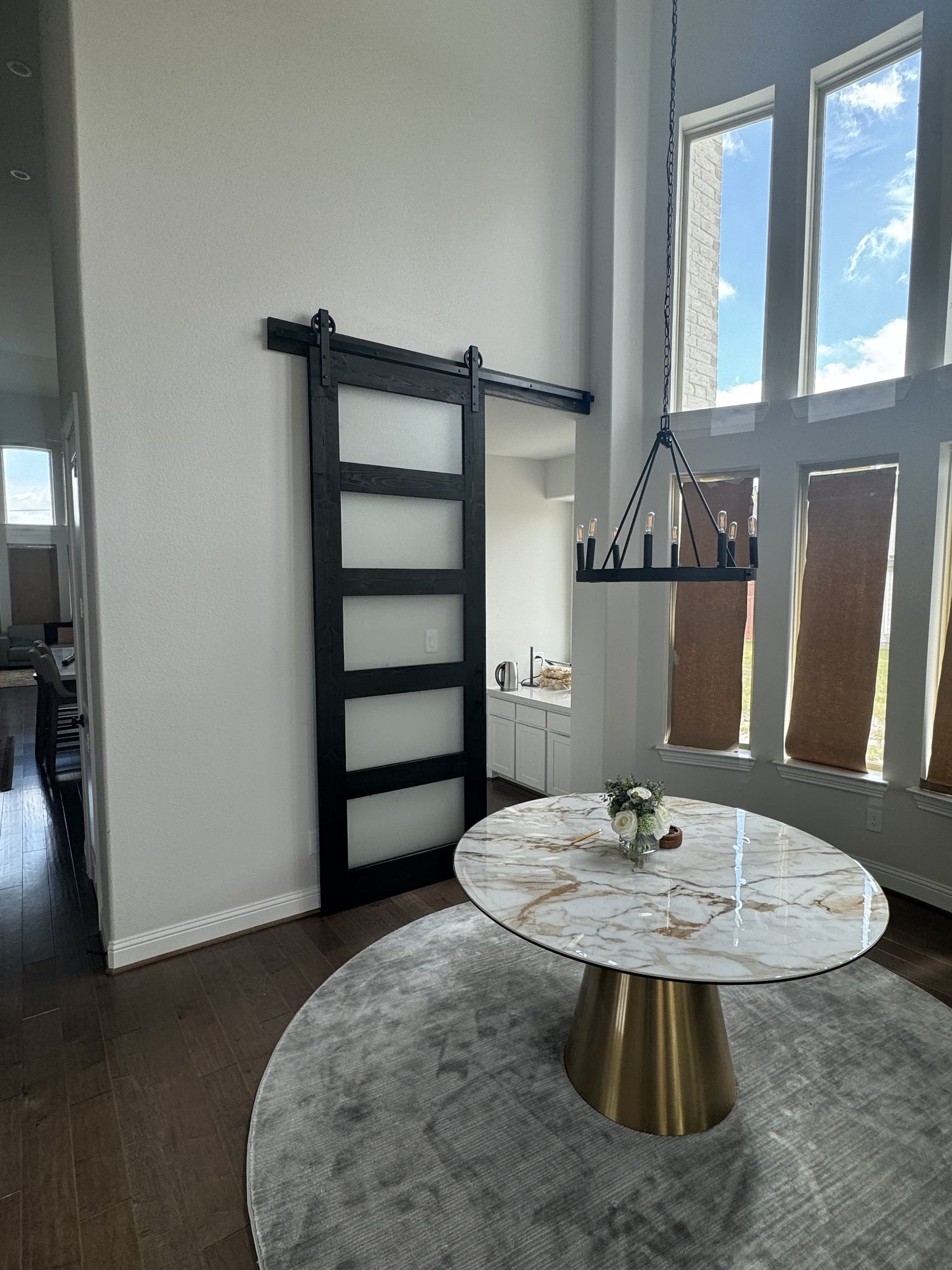 Modern Horizontal Slat Barn Door with Frosted Panels
