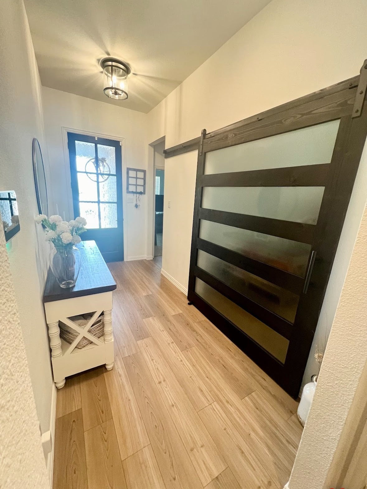 Horizontal Slat Barn Door with Modern Hardware