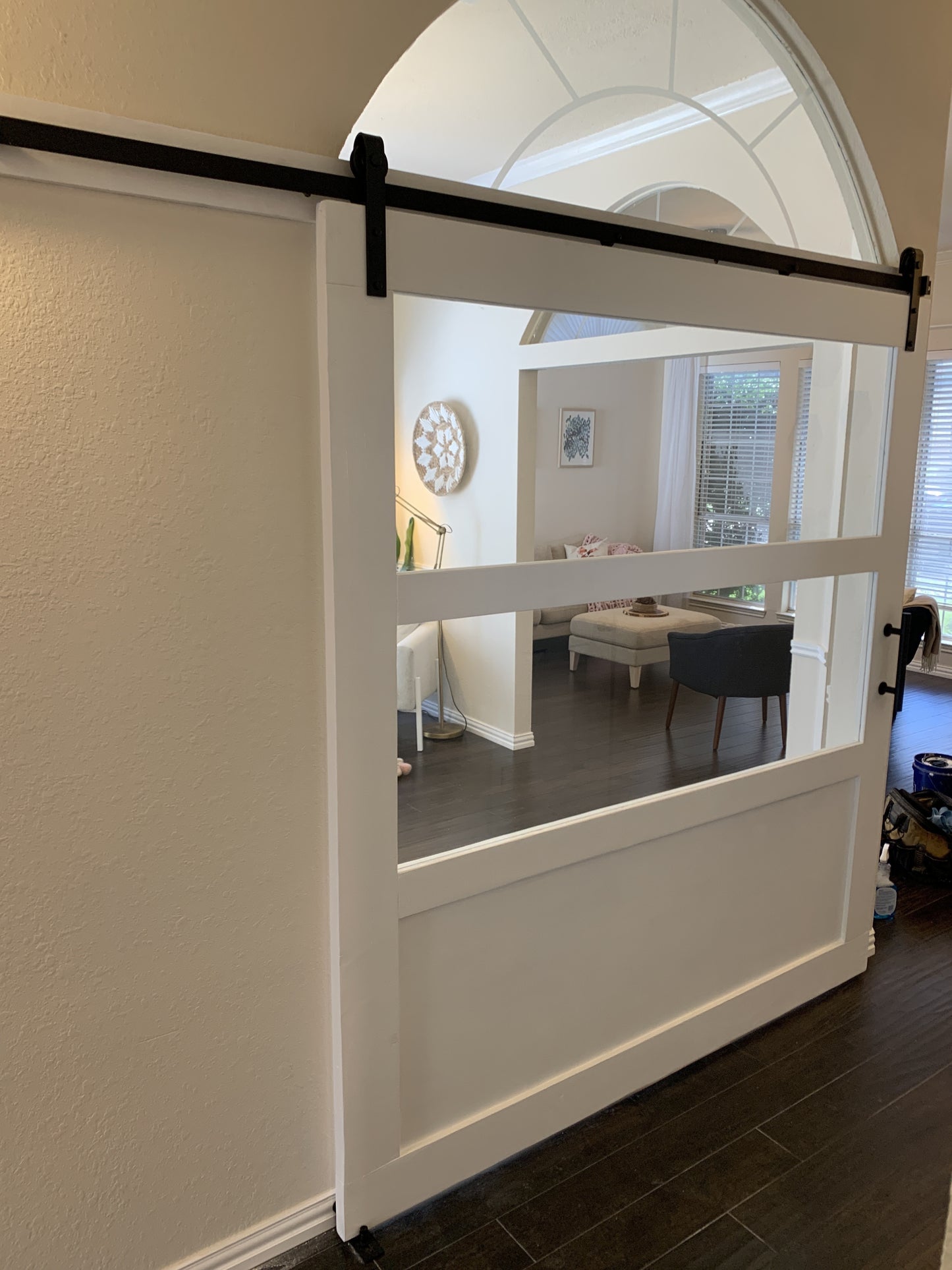 Horizontal Slat Barn Door with Glass Panel