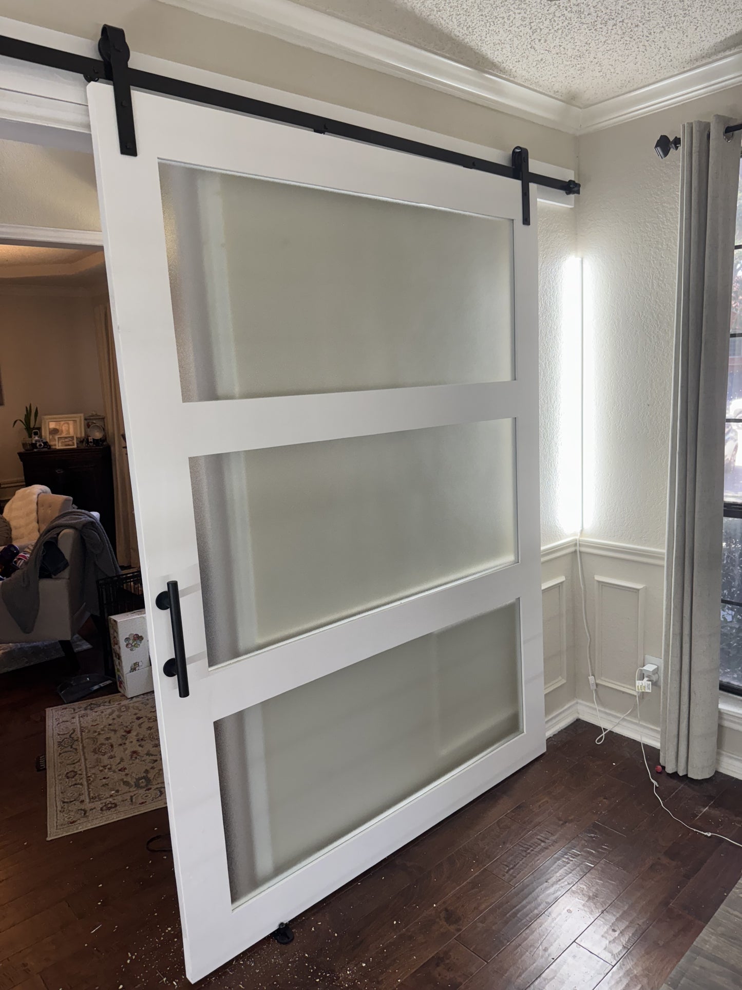 Frosted Panel Barn Door with Black Hardware