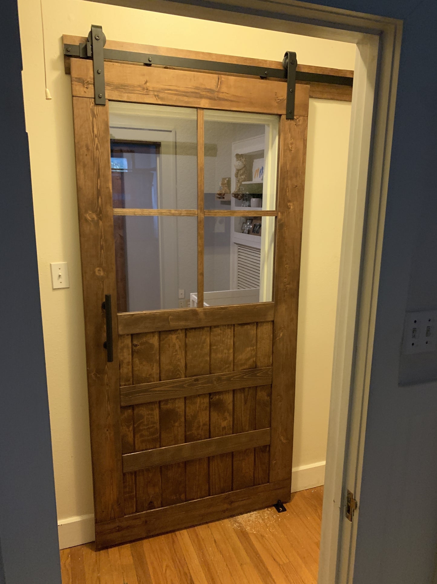 Rustic Barn Door with Glass Panel Design