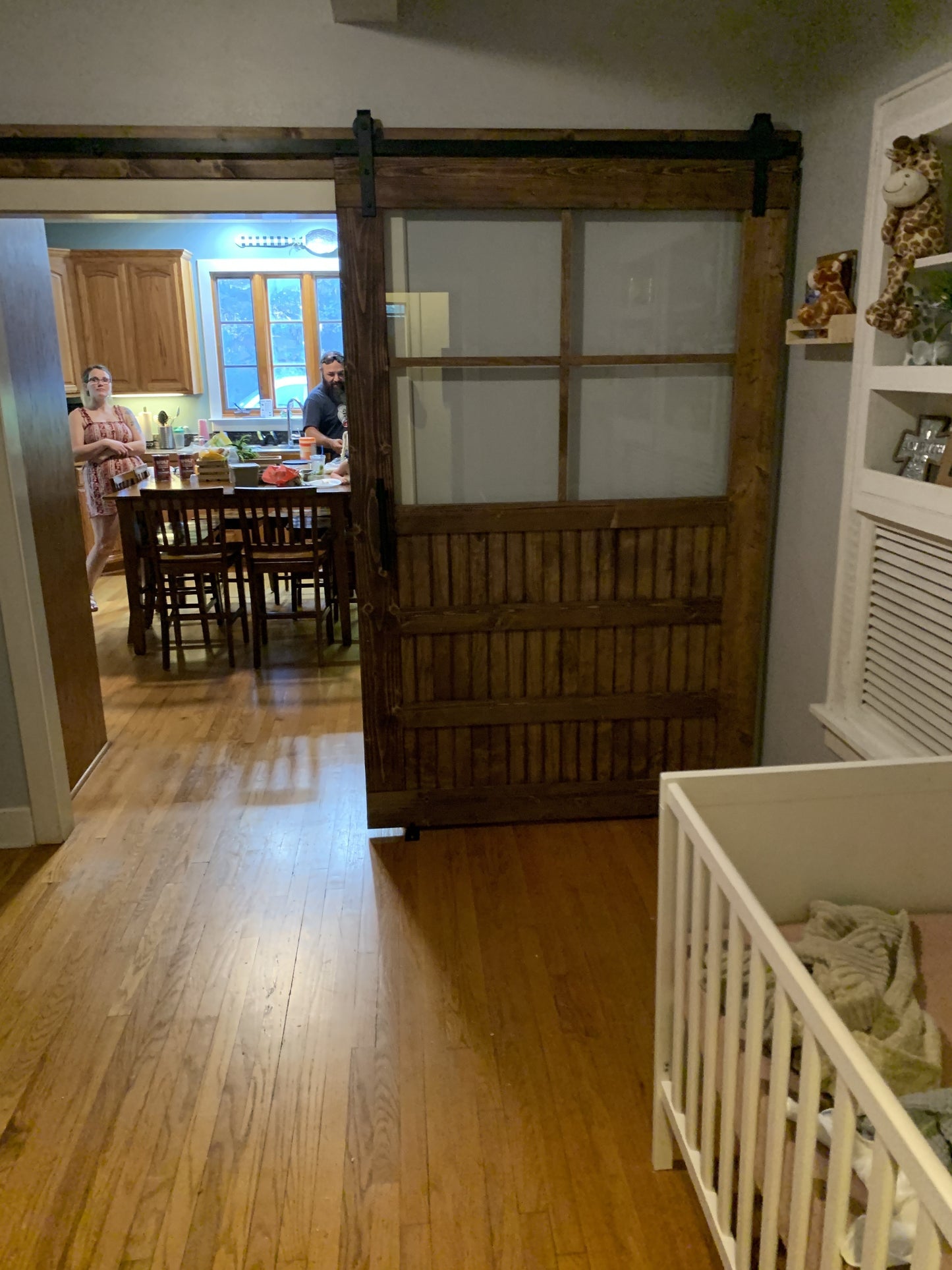 Rustic Sliding Barn Door with Frosted Glass Panels