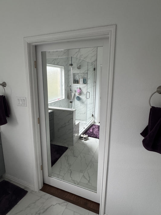 Full-Length Mirror Door with Elegant Marble Finish