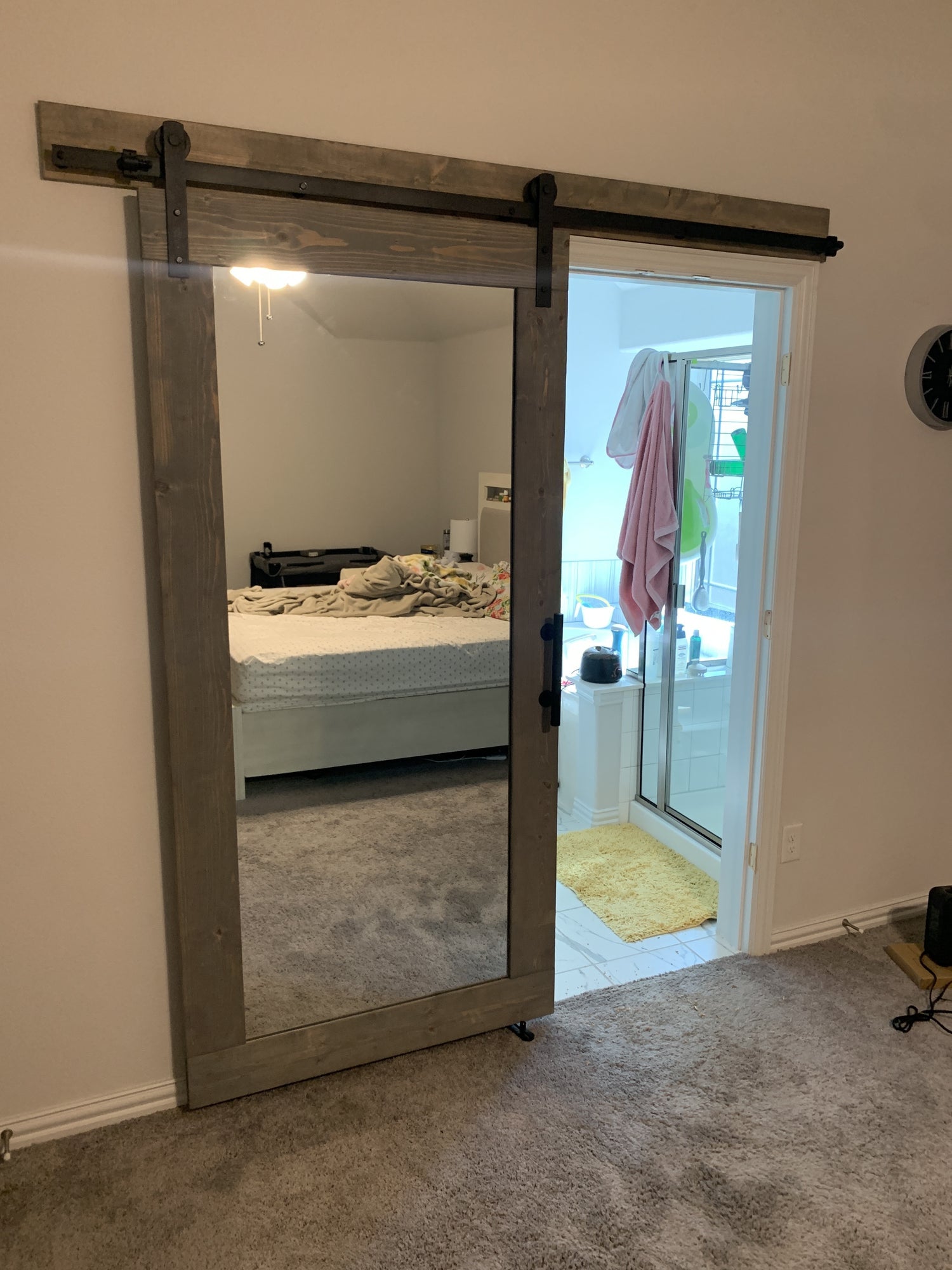 Mirror Panel Barn Door with Rustic Hardware