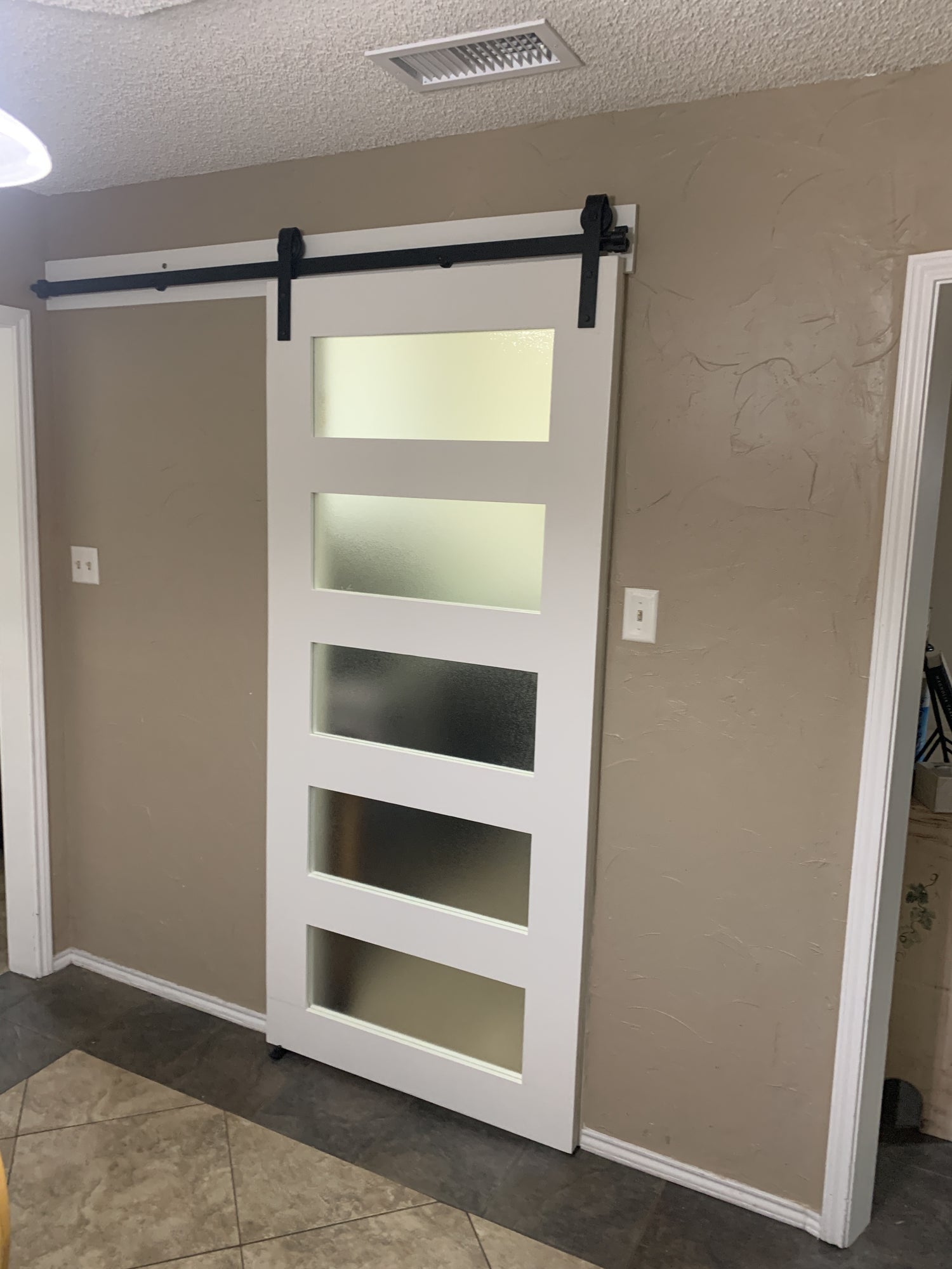 Horizontal Slat Frosted Glass Barn Door