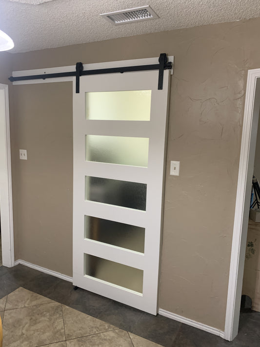 Horizontal Slat Frosted Glass Barn Door