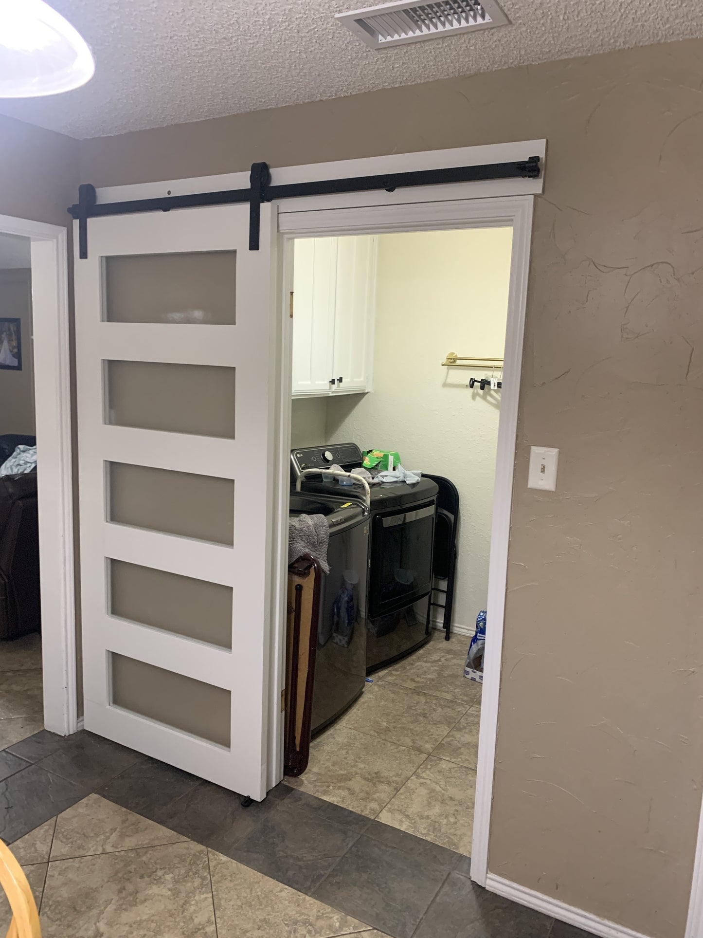 Modern Horizontal Slat Barn Door with Black Hardware