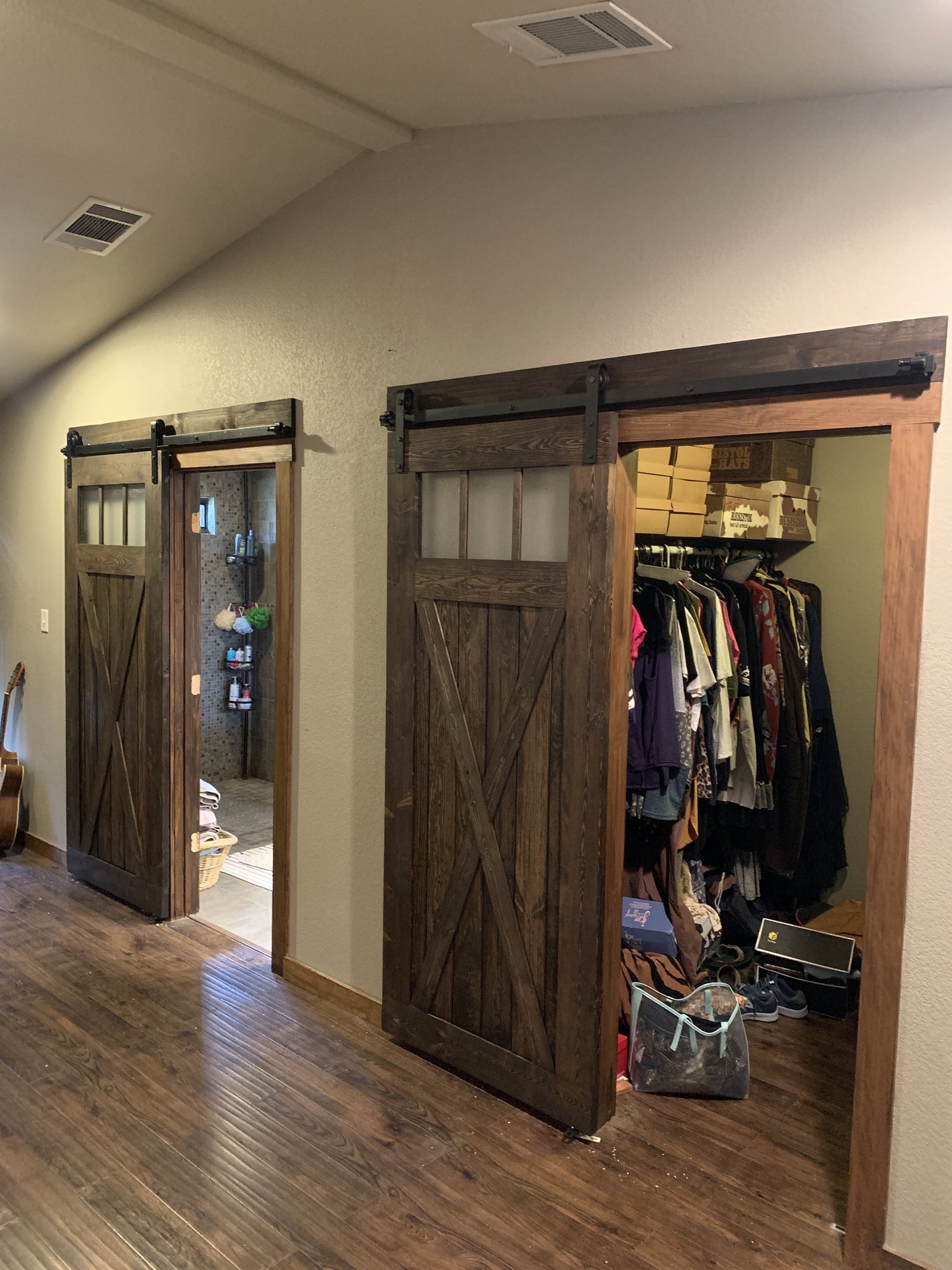 X-Brace Sliding Barn Door with Upper Glass Panels