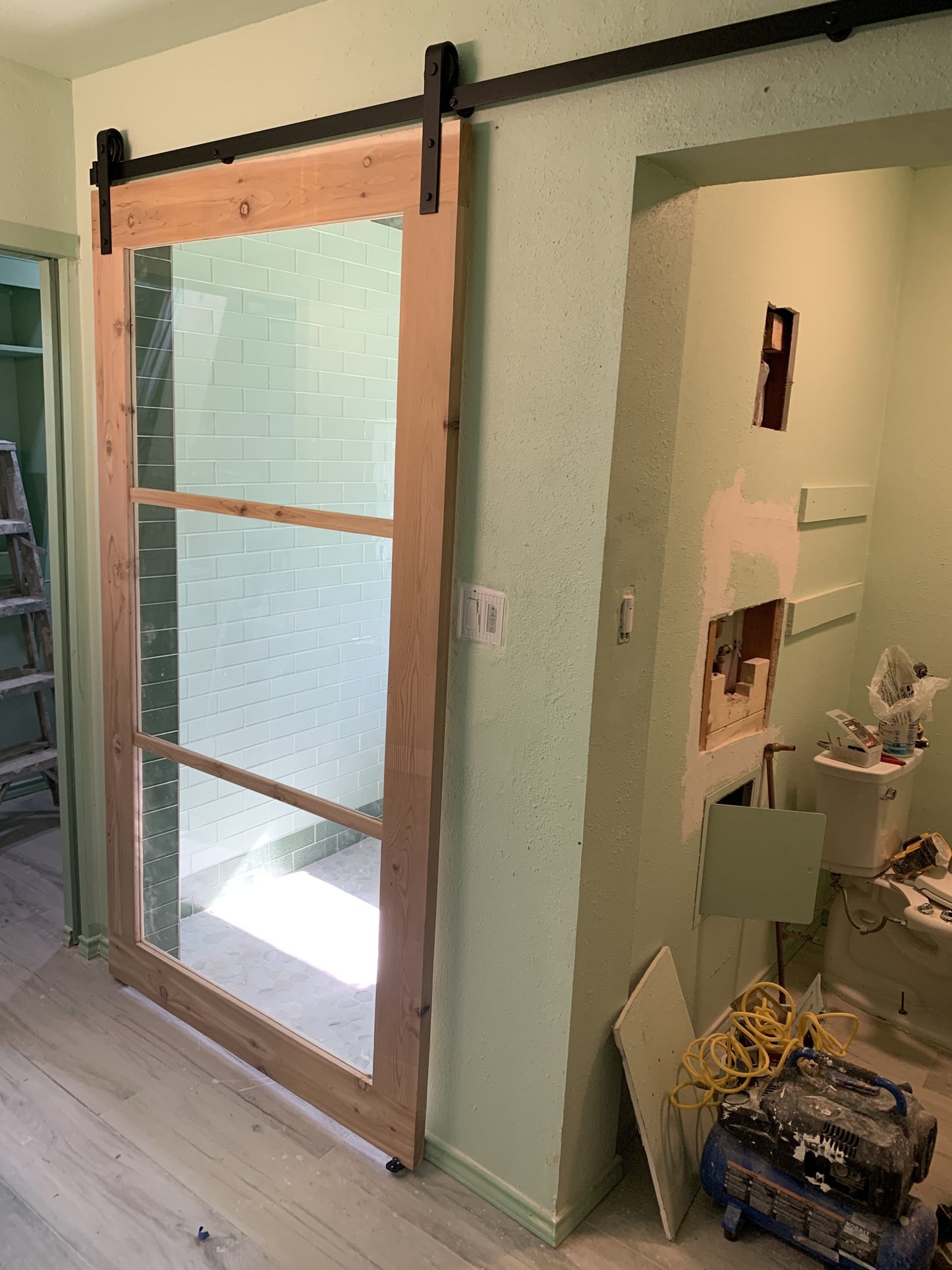 Clear Pane Barn Door with Black Hardware
