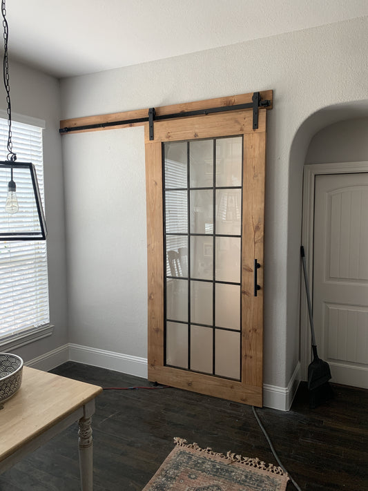 Rustic Sliding Barn Door with Full-Length Windowpanes