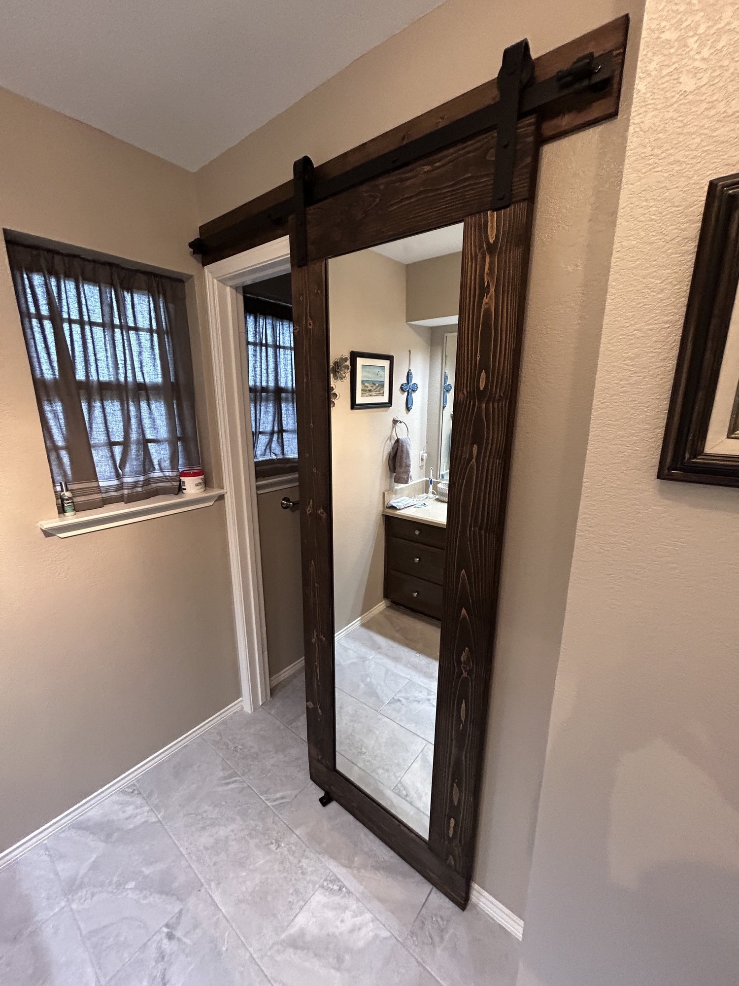 Rustic Sliding Barn Door with Mirror