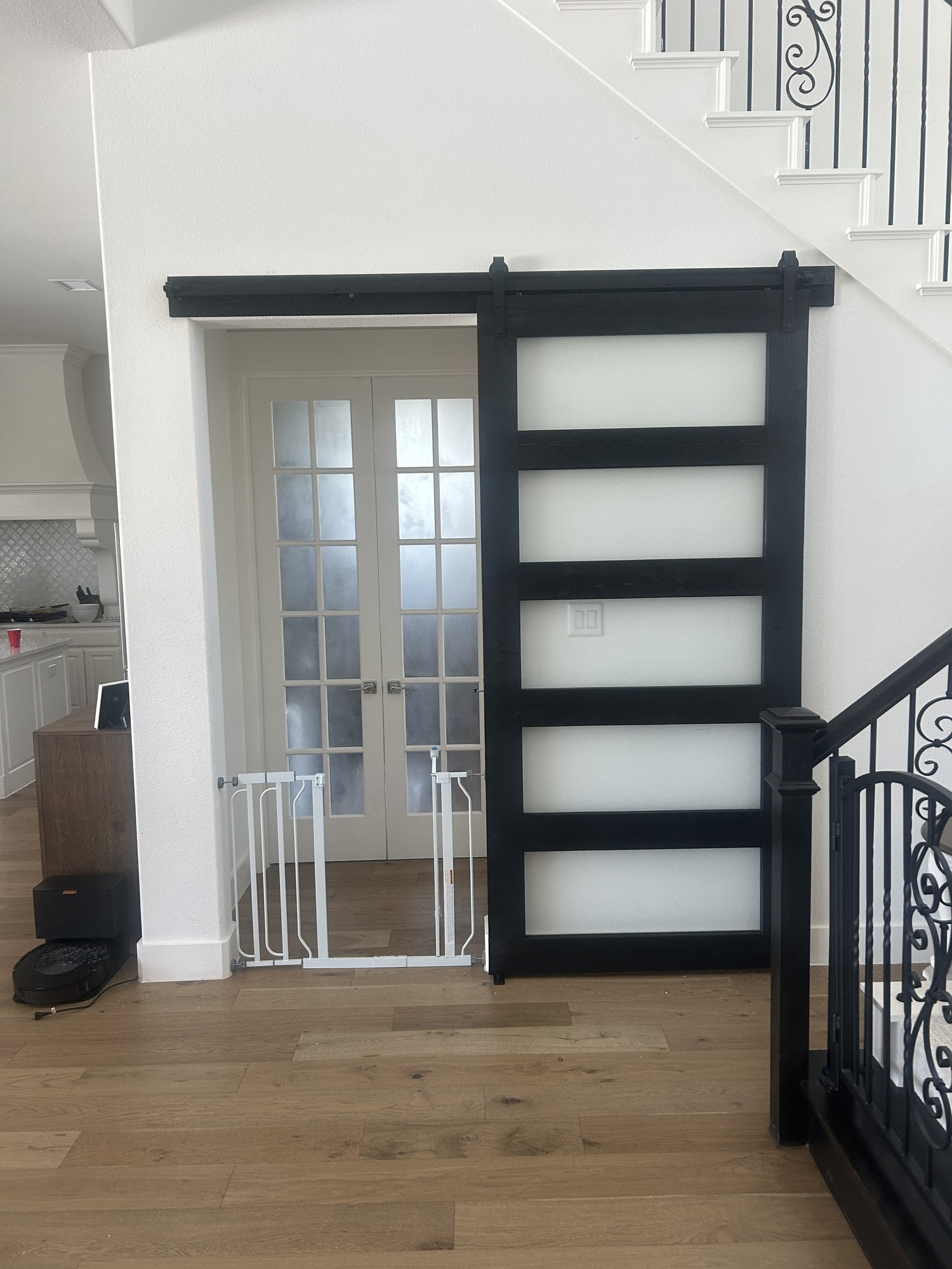 Horizontal Slat Barn Door with Frosted Panels