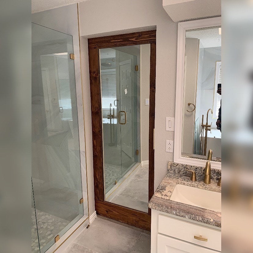 Glass Panel Bathroom Door with Wood Frame