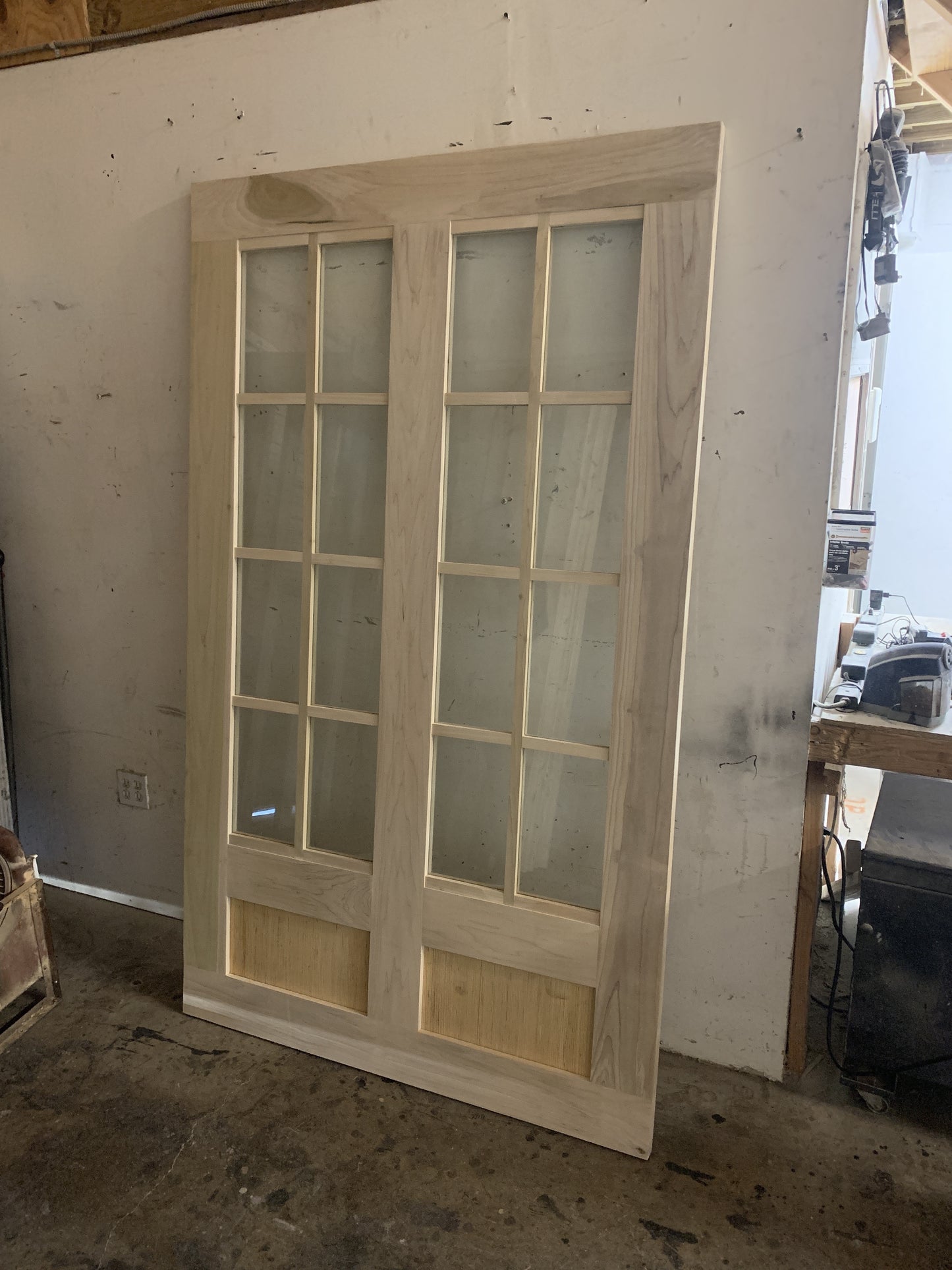 French Panel Barn Door with Glass Panels