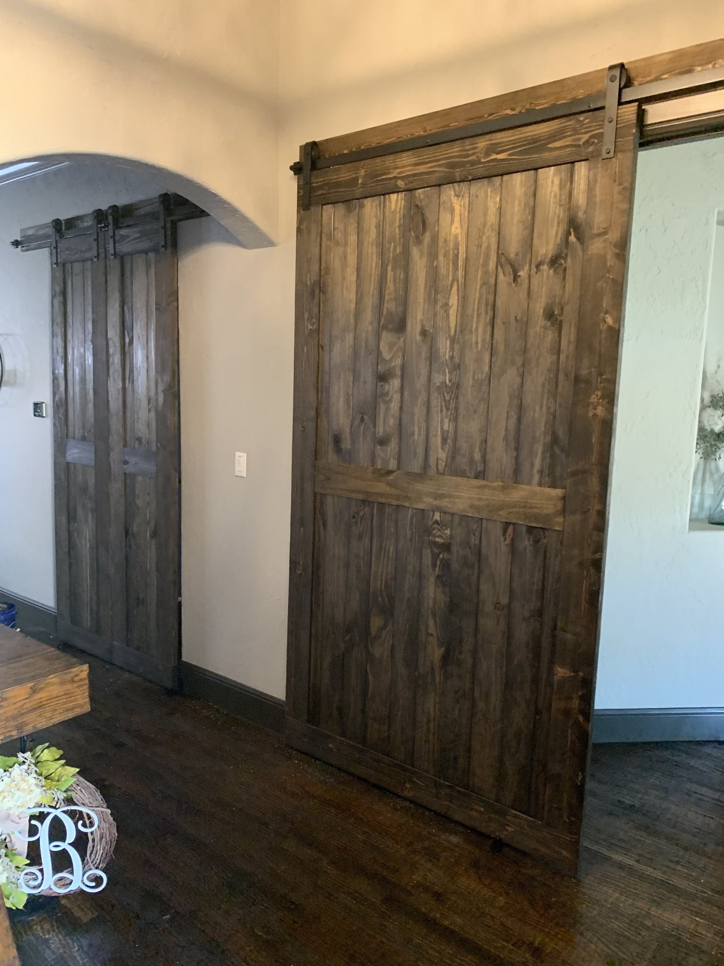 Rustic Flat Board Sliding Barn Door with Dark Finish
