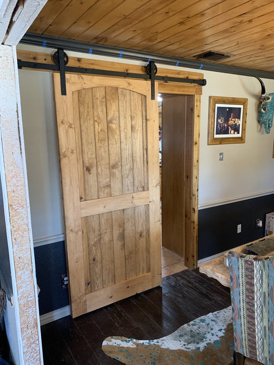 Flat Board Barn Door with Black Hardware