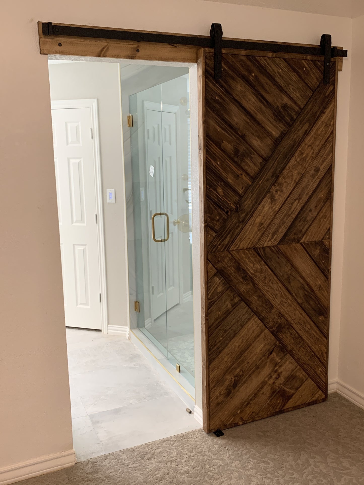Diagonal Pattern Barn Door with Sliding Hardware