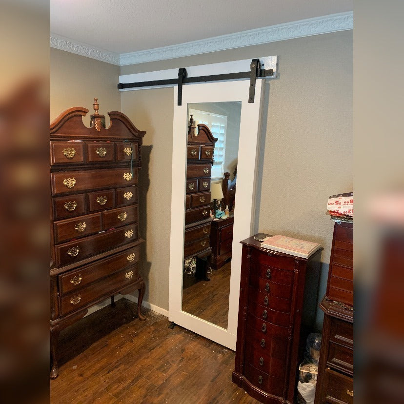Flat Board Barn Door with Mirror