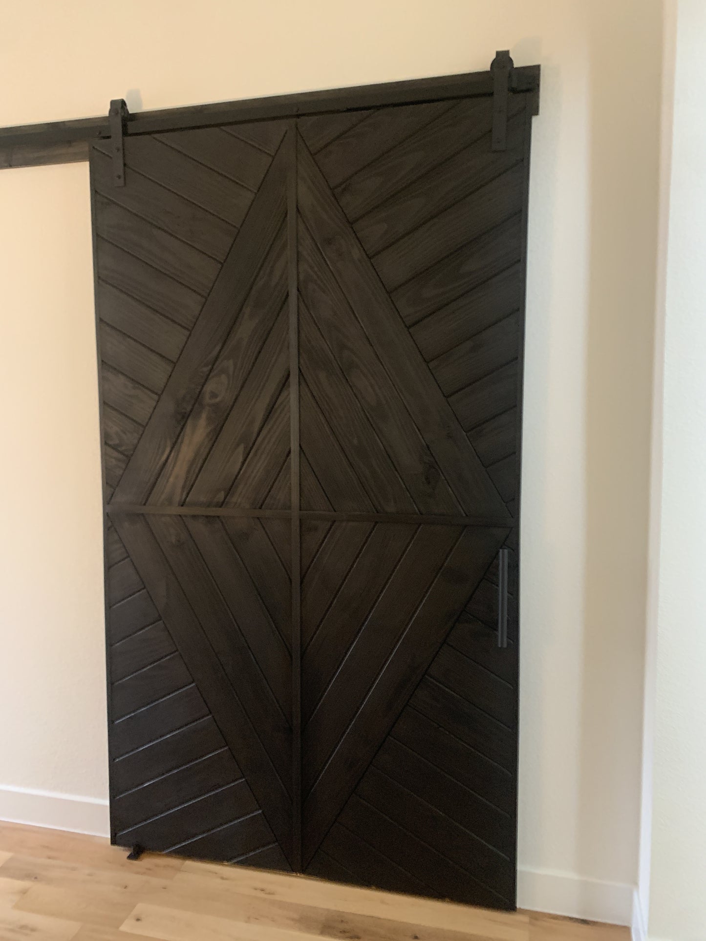 Chevron Pattern Barn Door with Dark Finish