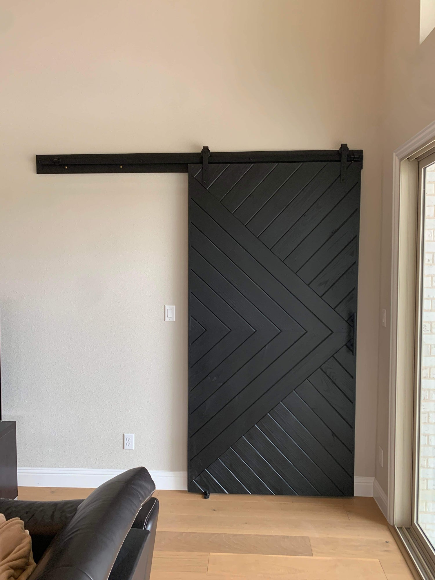 Chevron Pattern Barn Door with Black Finish