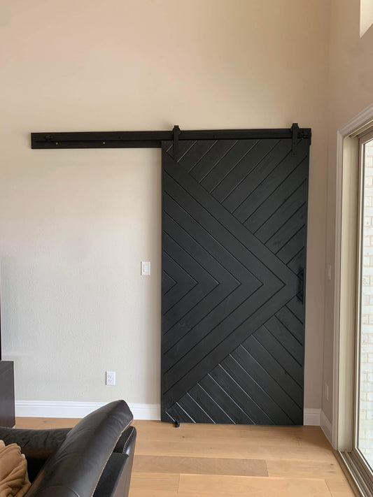 Chevron Pattern Barn Door with Black Finish