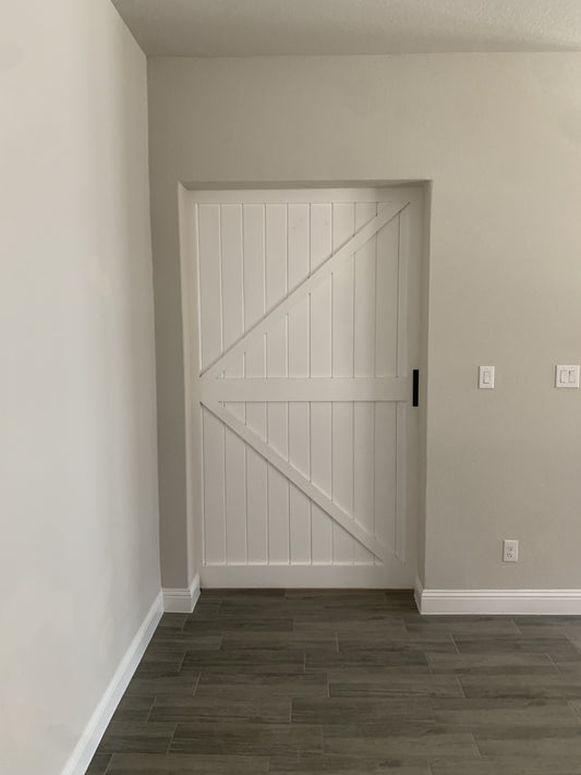 White X-Brace Barn Door with Black Handle