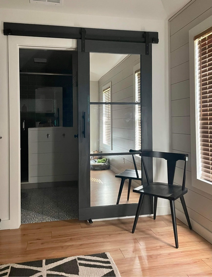 Glass Panel Barn Door with Black Frame