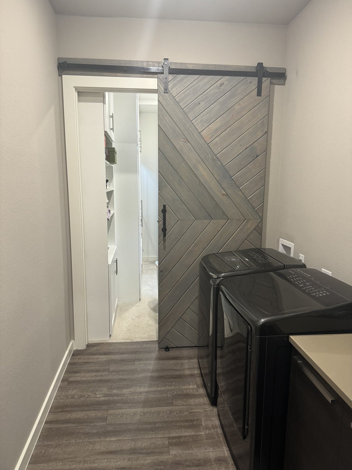 Chevron Design Sliding Barn Door with Dark Finish