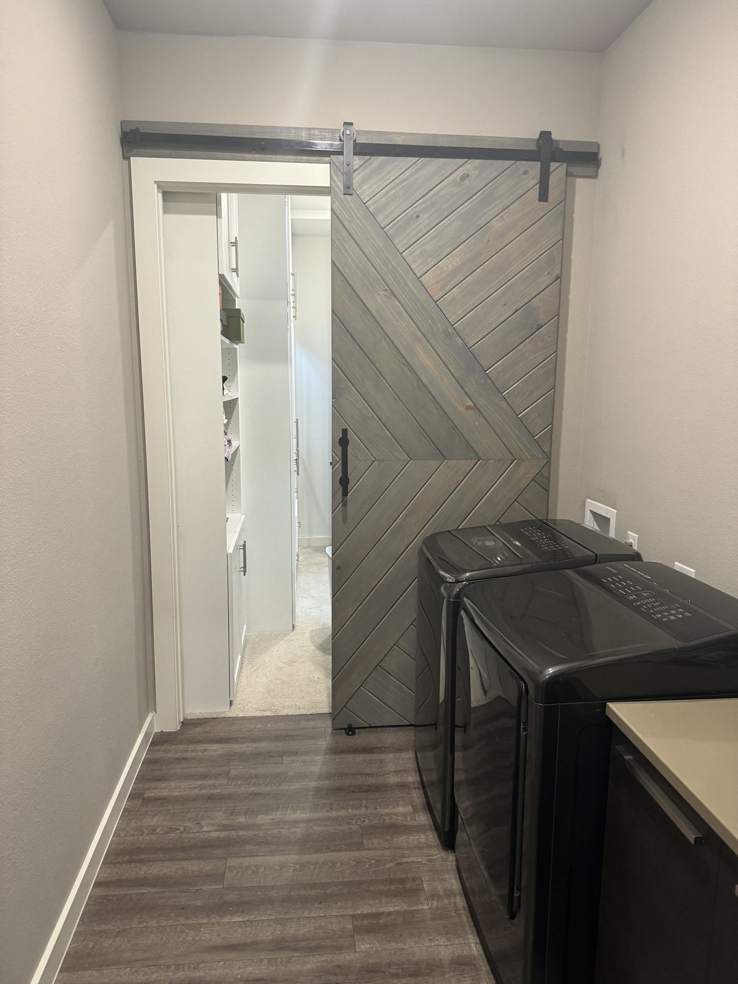 Chevron Design Sliding Barn Door with Dark Finish