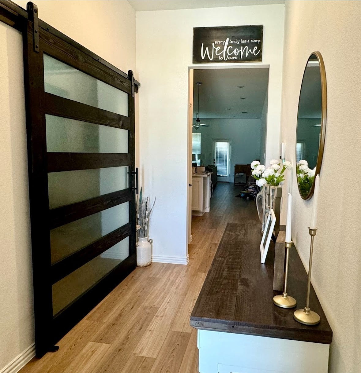 Horizontal Slat Barn Door with Frosted Glass
