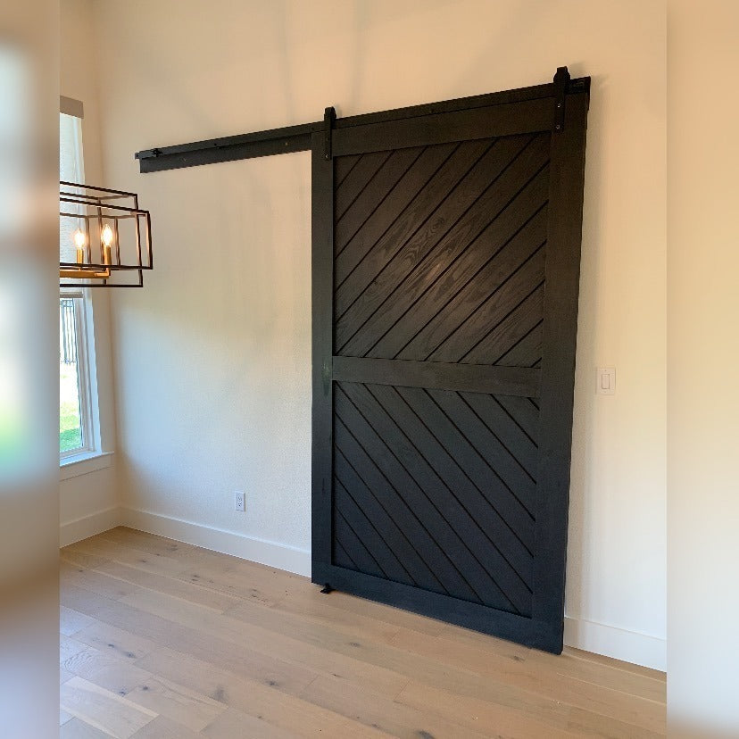 Chevron Pattern Sliding Barn Door with Black Finish
