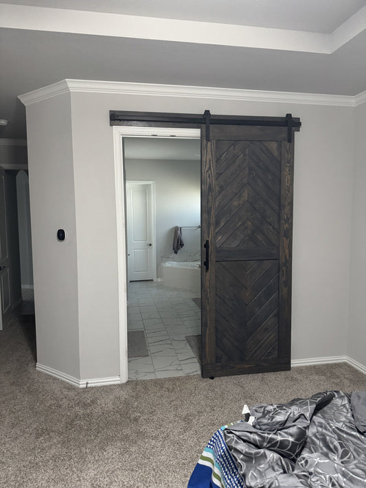Chevron Pattern Barn Door with Dark Wood Finish