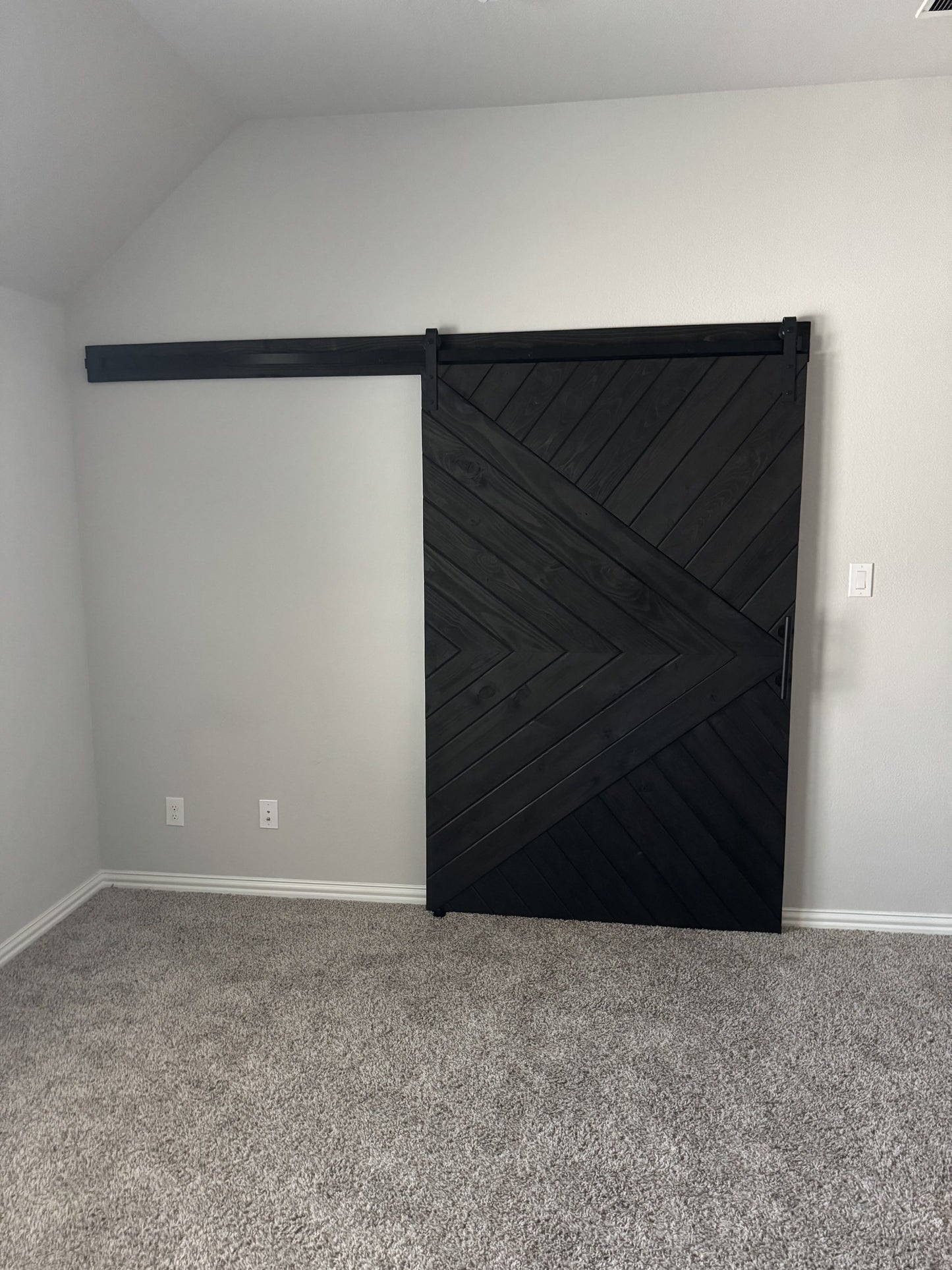 Chevron Barn Door with Black Finish and Sliding Hardware