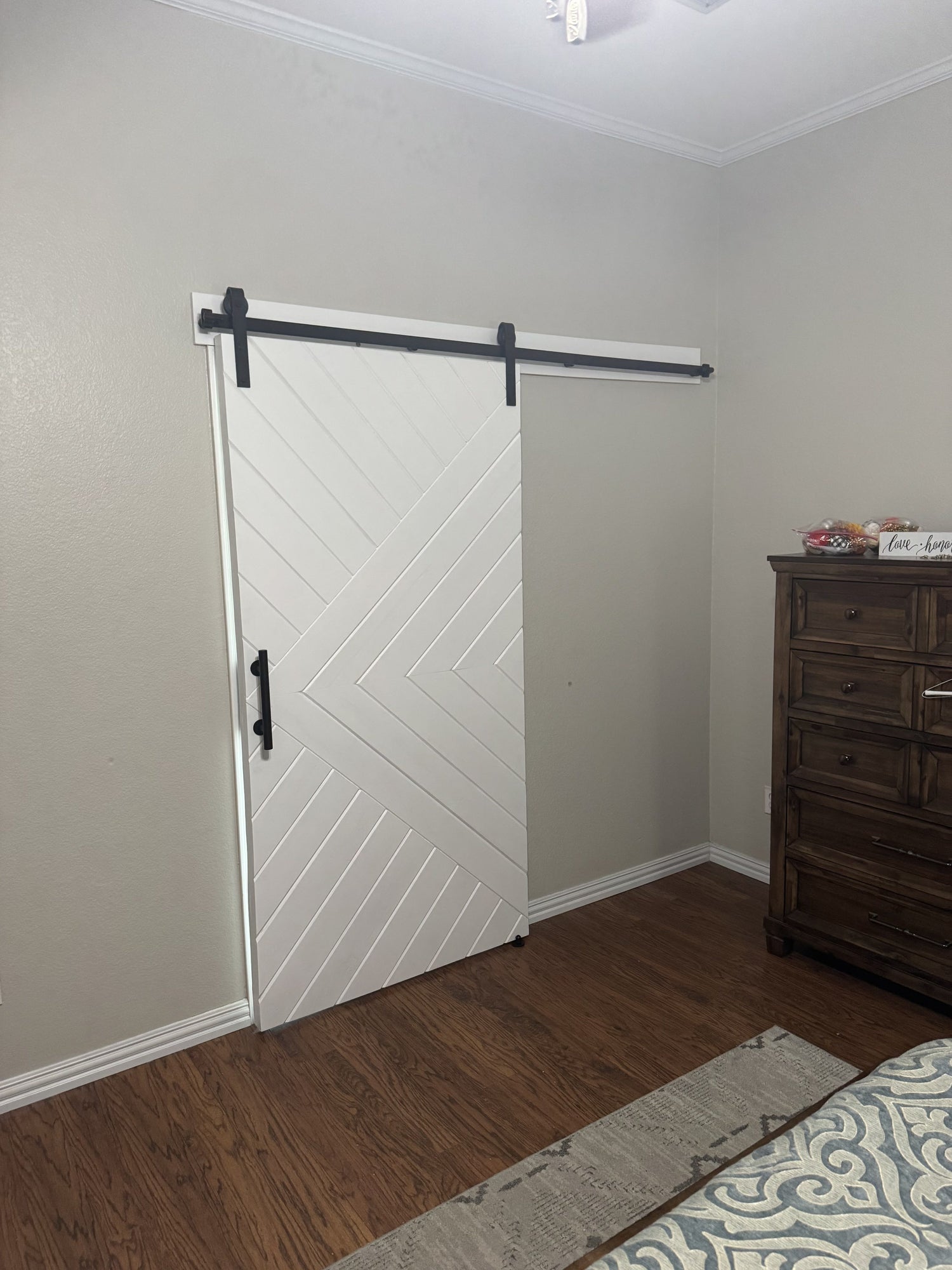 Chevron Barn Door with Black Hardware