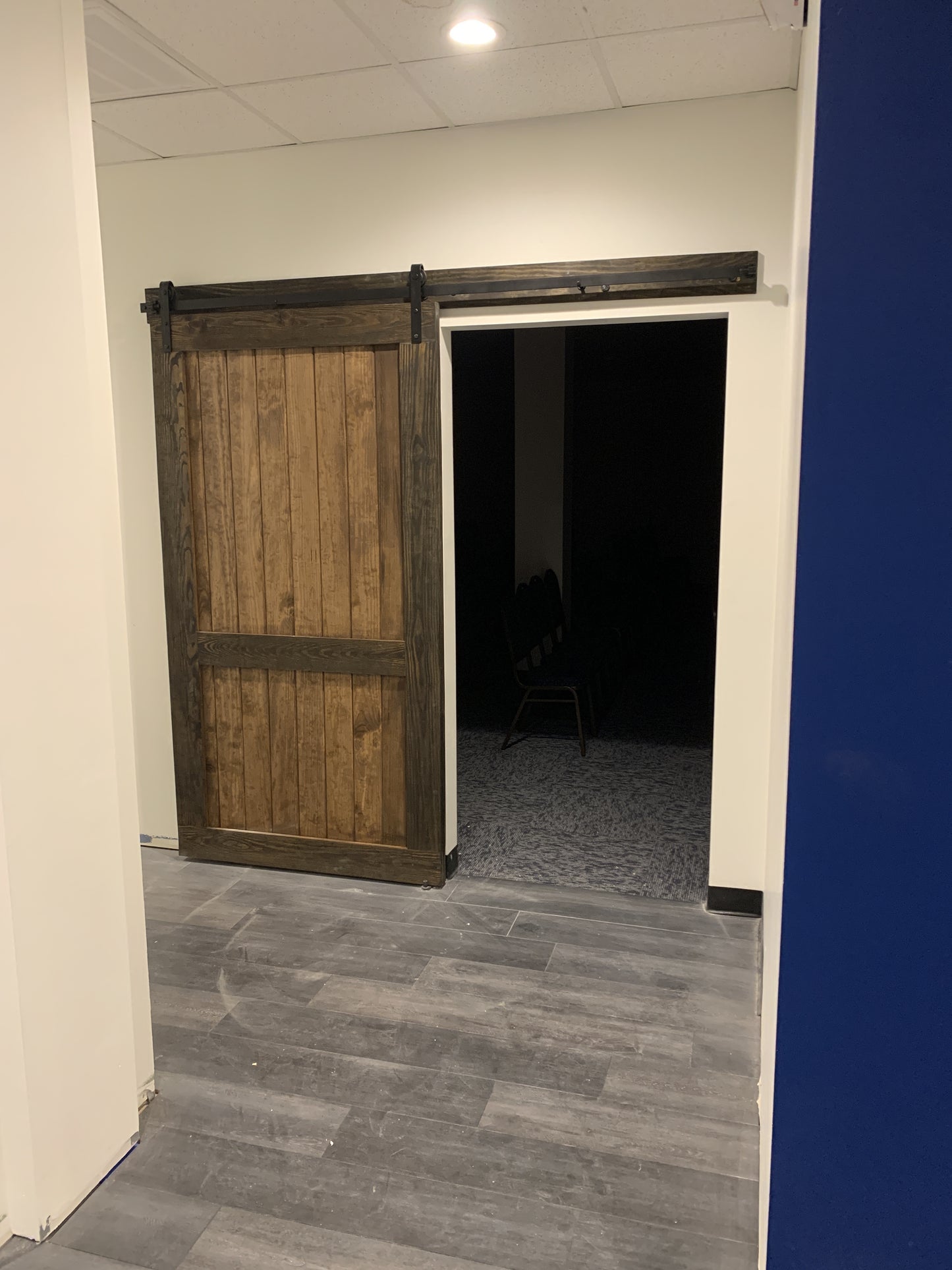 Rustic Flat Board Sliding Barn Door with Dark Finish