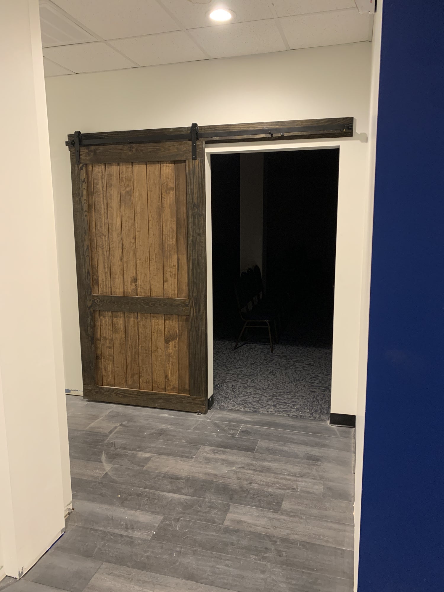 Rustic Flat Board Sliding Barn Door with Dark Finish